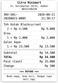 Printed refund receipt