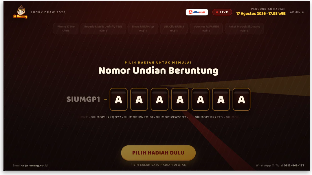 Lucky draw screen revealing the winning number
