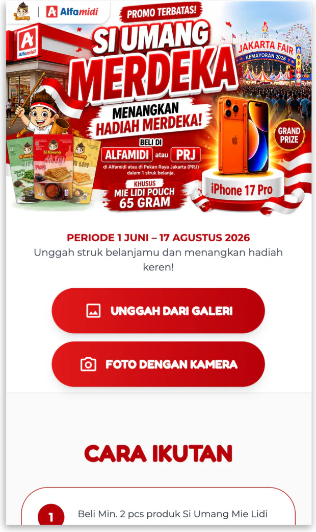 Mobile campaign page for uploading receipts