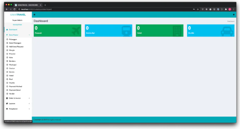 Admin dashboard with status counters