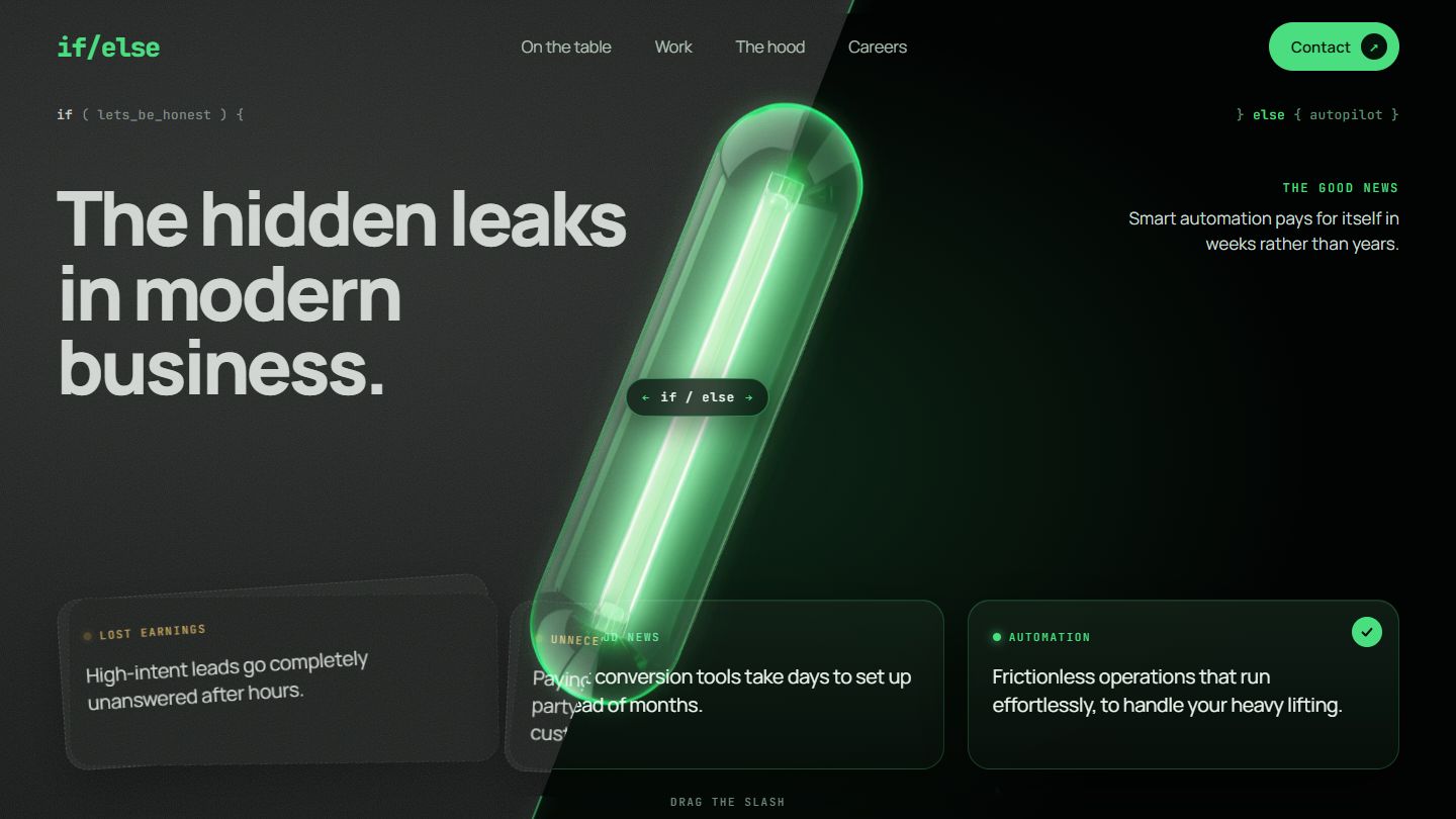 The Fork: the glass slash splits the screen into the hidden leaks and autopilot