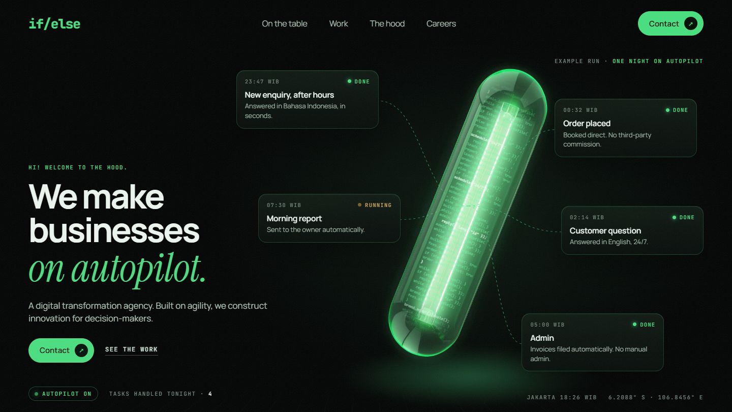 Watch it run: the glass slash floats with status cards of one night on autopilot